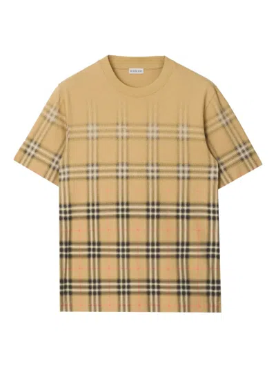 Burberry Gradient Check Cotton T-shirt Clothing In Brown