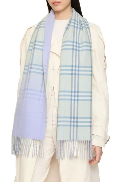 Burberry Gradient Check Jacquard Double Face Cashmere Fringe Scarf In Blue