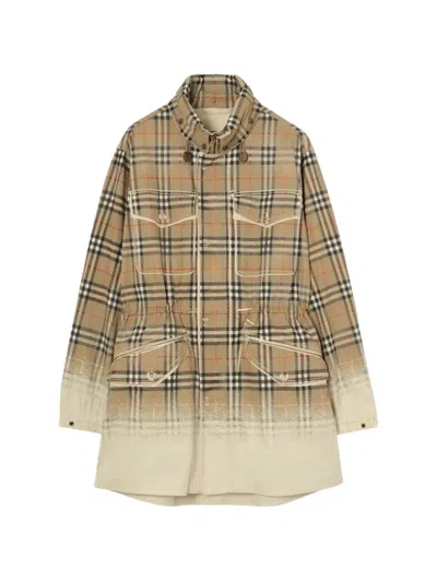 Burberry Gradient Check Tropical Gabardine Parka In Neutral