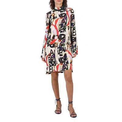 Pre-owned Burberry Graffiti Archive Silk And Wool Dress In Gray