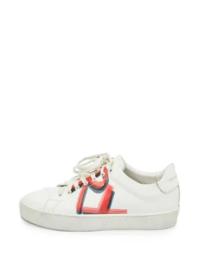 Pre-owned Burberry Graffiti Lace-up Sneakers In White