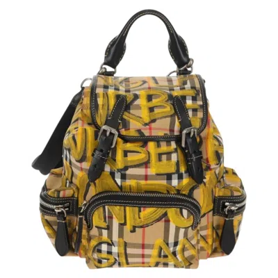 Pre-owned Burberry Graffiti Rucksack Backpack Vintage Check Canvas Beige Canvas Backpack Bag () In Sand