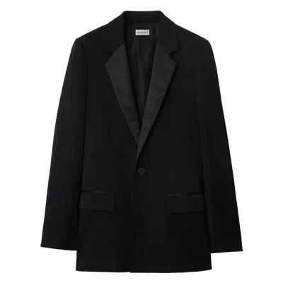 Burberry Grain De Poudre Wool Blazer Jacket In Black