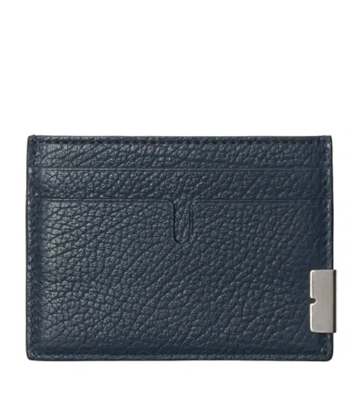Burberry Grained Leather B-cut Card Holder In Blue
