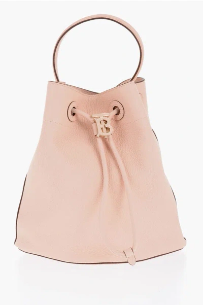 Burberry Grained Leather Bucket Bag With Tb Application In Pink