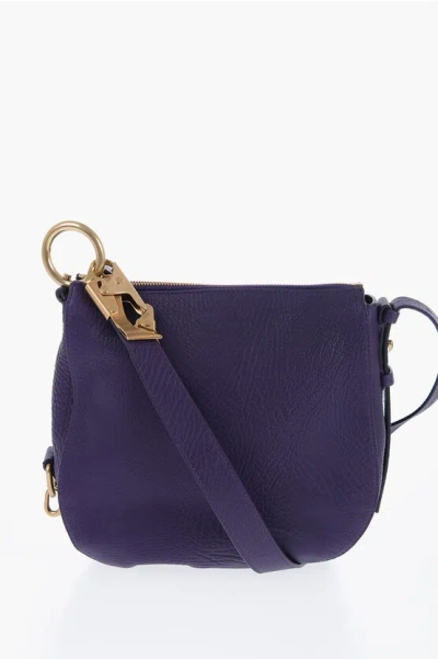 Burberry Grained Leather Knight Bag With Lobster Clasp In Purple
