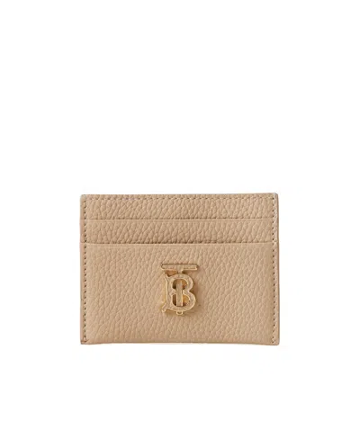 Burberry Grained-leather Tb Card Holder In Nude