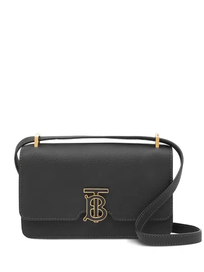 Burberry Tb-plaque Leather Crossbody Bag In Black