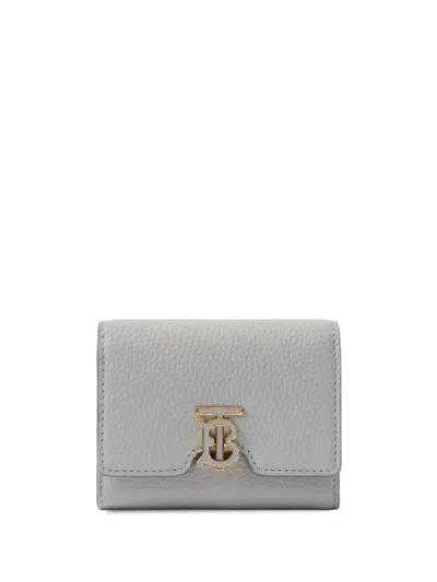 Burberry Grainy Leather Tb Compact Wallet In Light Grey