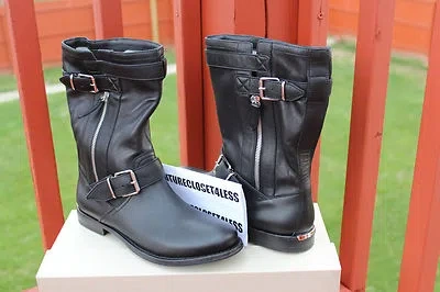 Pre-owned Burberry Grantville Black Leather 6.5us $795