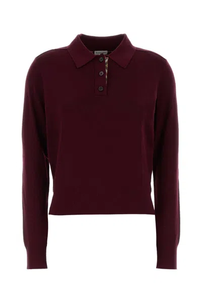 Burberry Grape Wool Polo Shirt In Burgundy