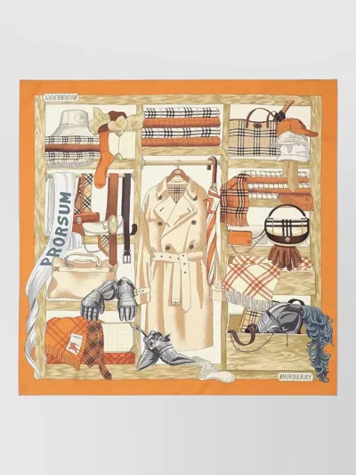 Burberry Graphic Border Square Print Silk Scarf In Orange