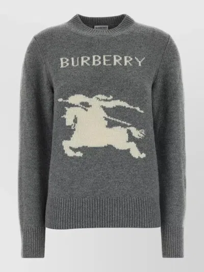 Burberry Graphic Knit Sweater With Ribbed Cuffs And Hem In Gray
