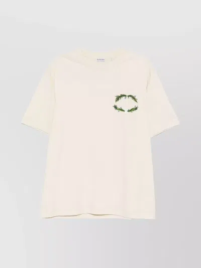 Burberry Graphic Logo Embroidered T-shirt With Round Neck In Tundra