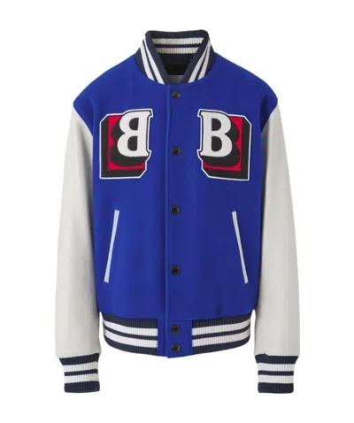 Burberry Graphic Logo-patch Panelled Bomber Jacket In Blue
