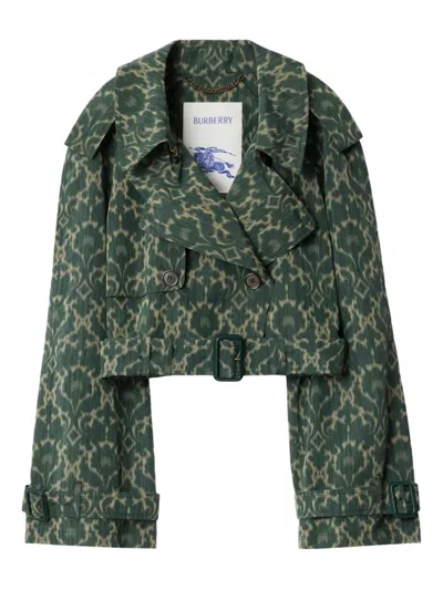 Burberry Graphic-print Belted Jacket In Green