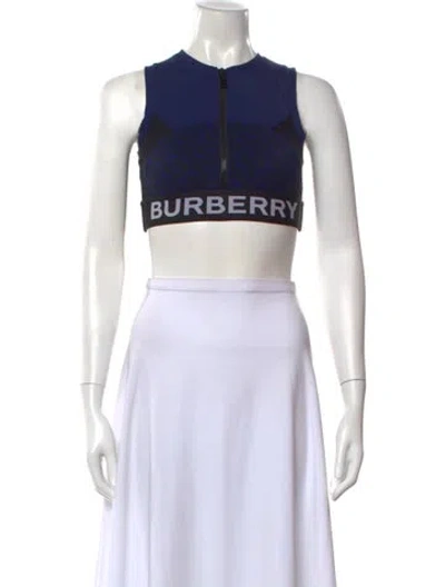 Pre-owned Burberry Graphic Print Crew Neck Sports Bra W/ Tags In Blue