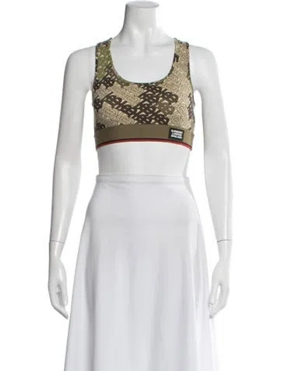 Pre-owned Burberry Graphic Print Crew Neck Sports Bra W/ Tags In Green