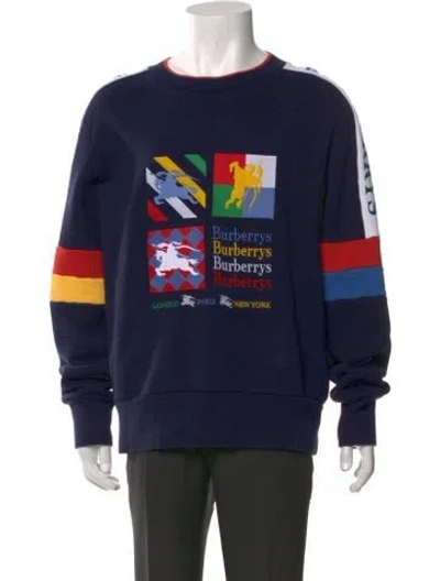 Pre-owned Burberry Graphic Print Crew Neck Sweatshirt In Blue