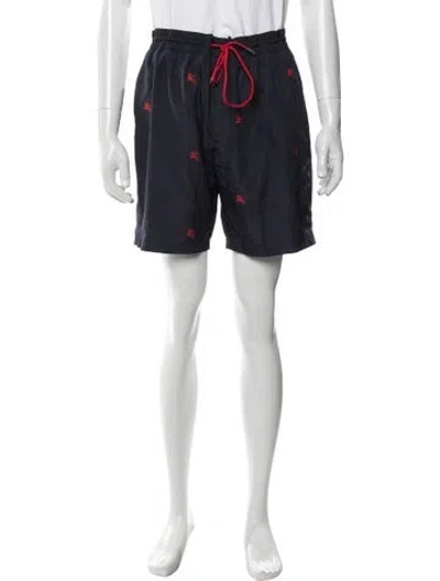 Pre-owned Burberry Graphic Print Embroidered Accent Swim Trunks In Blue