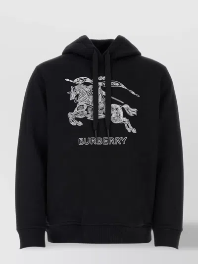 Burberry Graphic Print Hooded Sweatshirt With Ribbed Cuffs In Black