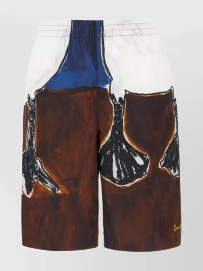Burberry Graphic Print Knee Length Swim Shorts In Brown
