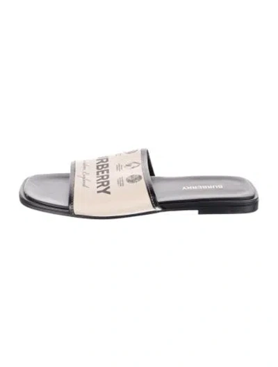 Pre-owned Burberry Graphic Print Leather Trim Embellishment Slides In Neutrals