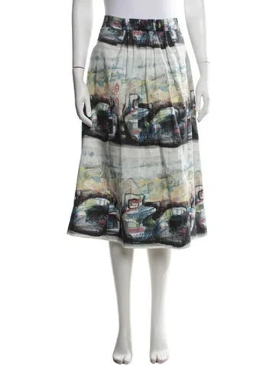 Pre-owned Burberry Graphic Print Midi Length Skirt In Blue