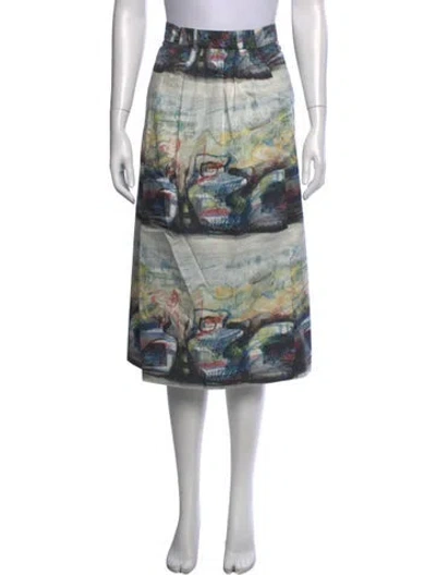 Pre-owned Burberry Graphic Print Midi Length Skirt W/ Tags In Blue