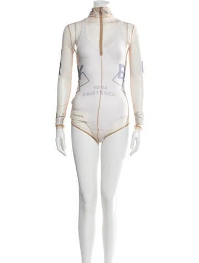 Pre-owned Burberry Graphic Print Mock Neck Bodysuit In Neutrals