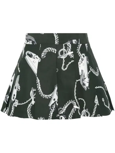 Burberry Graphic-print Pleated Mini Shorts In Green