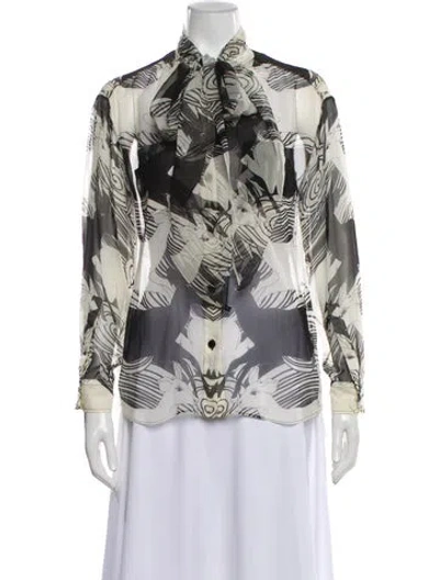 Pre-owned Burberry Graphic Print Tie Neck Blouse In Neutral