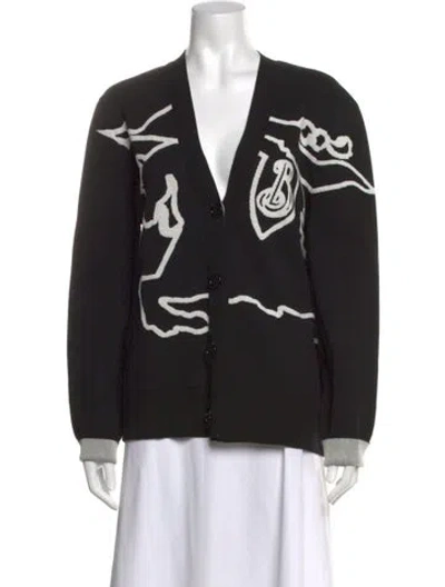 Pre-owned Burberry Graphic Print V-neck Sweater In Black