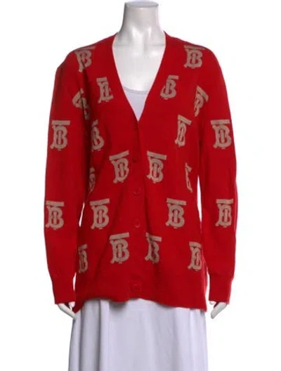 Pre-owned Burberry Graphic Print V-neck Sweater In Red