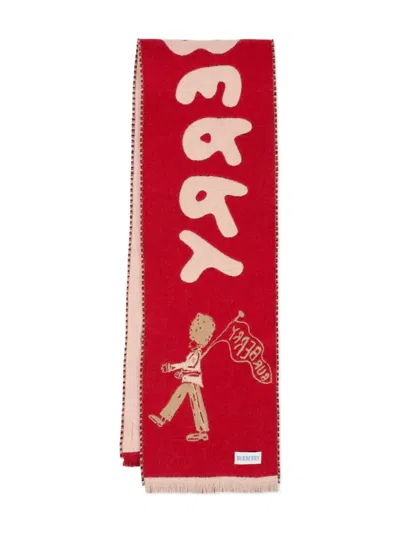 Burberry Kids' Graphic-print Wool Scarf In Red