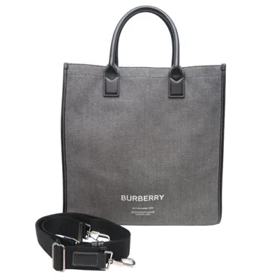 Pre-owned Burberry Gray Canvas Leather Tote Bag ()