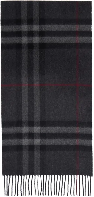 Burberry Gray Check Cashmere Scarf In Charcoal