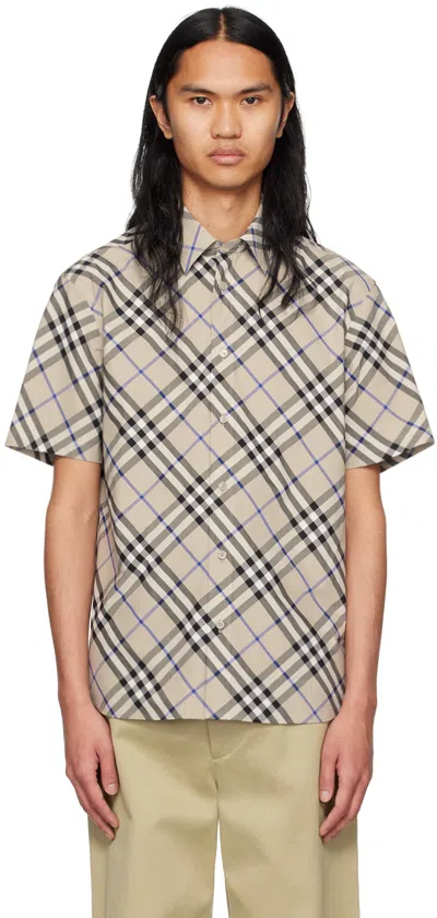 Burberry Cotton Shirt With Checked Pattern And Pockets In Multi
