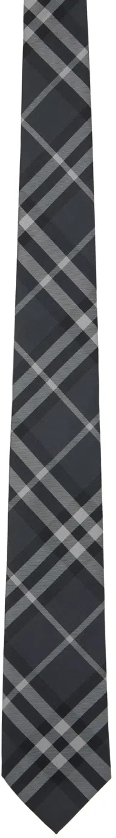 Burberry Grey Check Tie In Charcoal