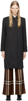 Burberry Herringbone Wool Blend Coat In Charcoal