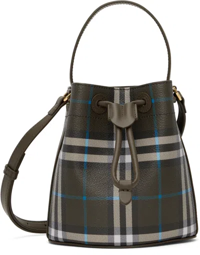 BURBERRY GRAY MINI CHECK BUCKET BAG