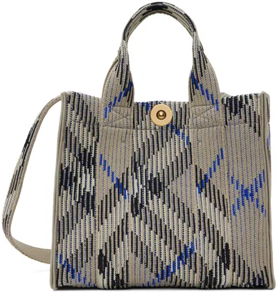 Burberry Mini Check Knitted Tote In Lichen