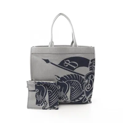 Pre-owned Burberry Gray Navy Canvas Pouch Tote Bag ()