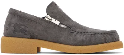 Burberry Gray Suede Chance Loafers In Ash