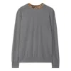 Burberry Men Grey Crew Neck Ribbed Trim Long Sleeves