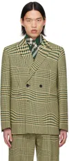 BURBERRY GREEN & BEIGE DOUBLE-BREASTED BLAZER