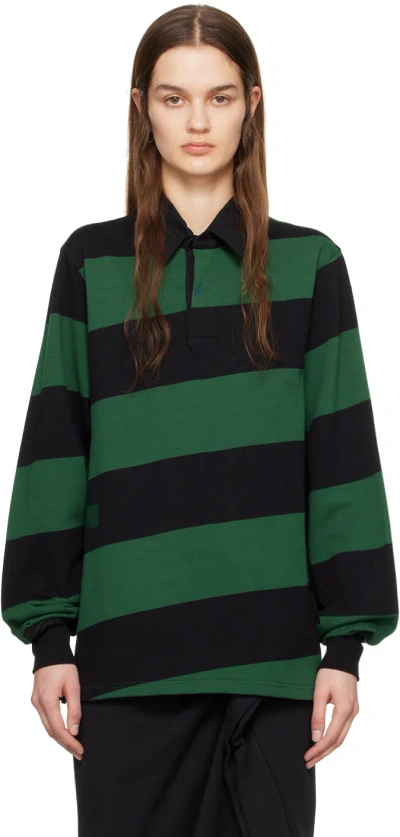 Burberry Green & Black Striped Polo In Black Ip Pattern