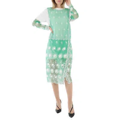 Pre-owned Burberry Green And White Embroidered Tulle Dress
