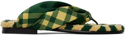 Burberry Green & Yellow Check Pool Slides In Primrose Ip Check
