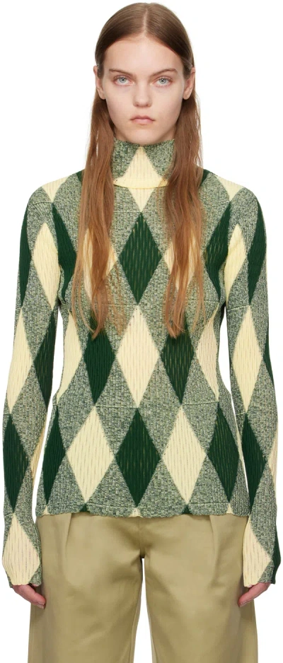Burberry Argyle Cotton Silk Turtleneck Sweater In Ivy